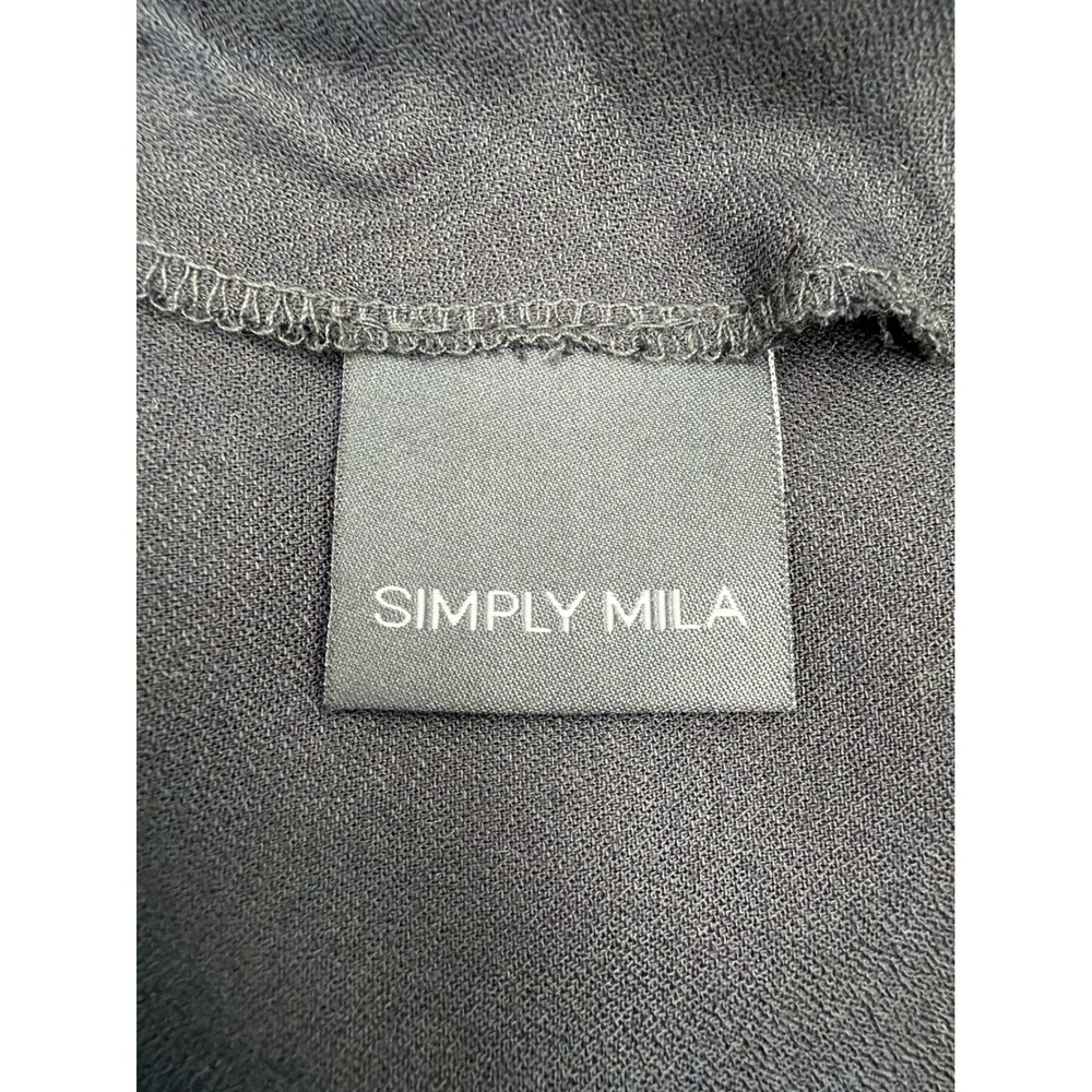 Simply Mila Black Asymmetrical V-Neck Midi Dress Short Sleeve Viscose Small USA - Picture 5 of 7